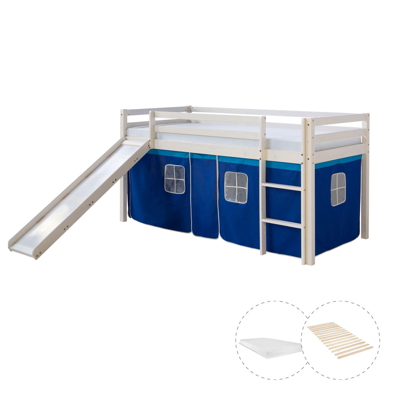 HOCHBETT 90/200 cm im blau mit Lattenrost + Matratze - Blau/Weiß, Holz - Homestyle4u