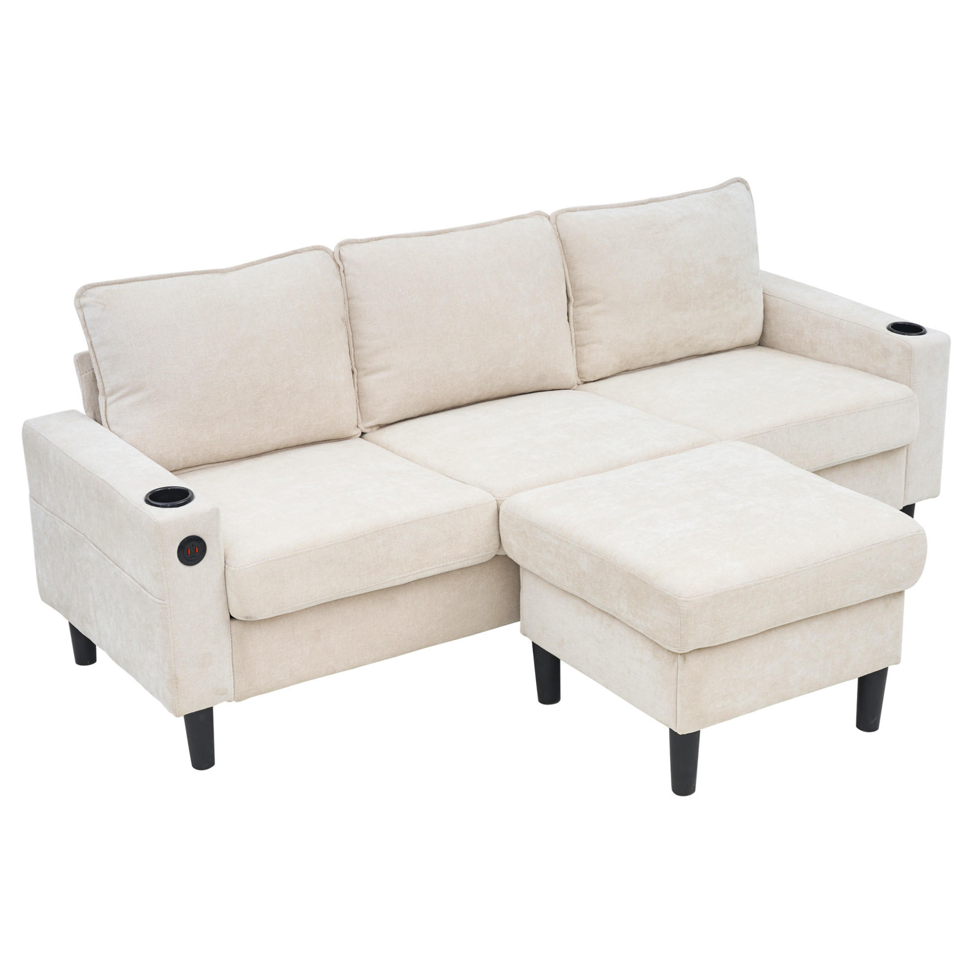 SOFA mit USB und Typ-C 202x137 cm Beige - Beige, Kunststoff (137/202cm) - Meubliv