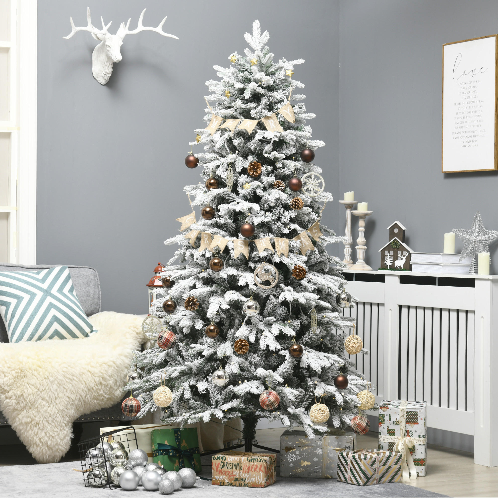 WEIHNACHTSBAUM, 180 cm, Kunststoff, Stahl, Weiß - Weiß, Kunststoff (180cm) - HOMCOM