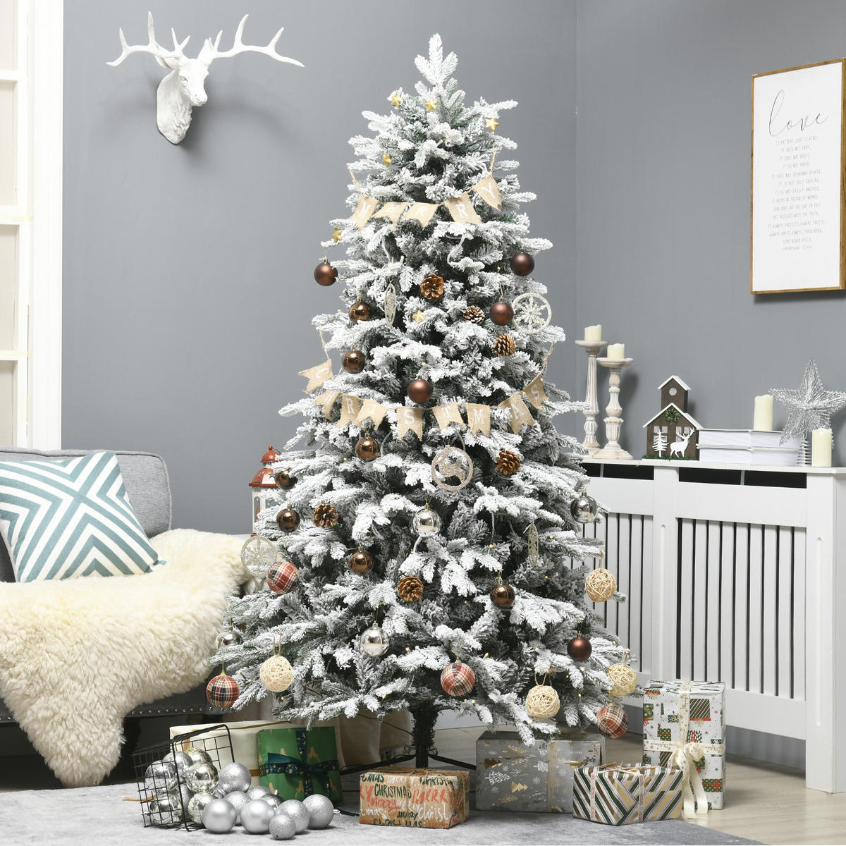 WEIHNACHTSBAUM, 180 cm, Kunststoff, Stahl, Weiß - Weiß, Kunststoff (180cm) - HOMCOM