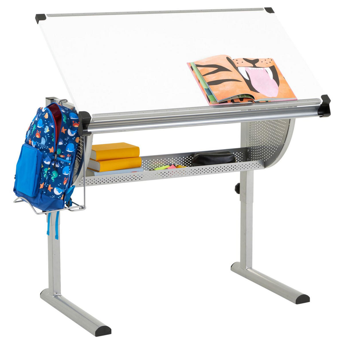 KINDERSCHREIBTISCH SARI weiß/alu - Alufarben/Weiß, Holzwerkstoff/Metall (111/93/60cm) - CARO-Möbel