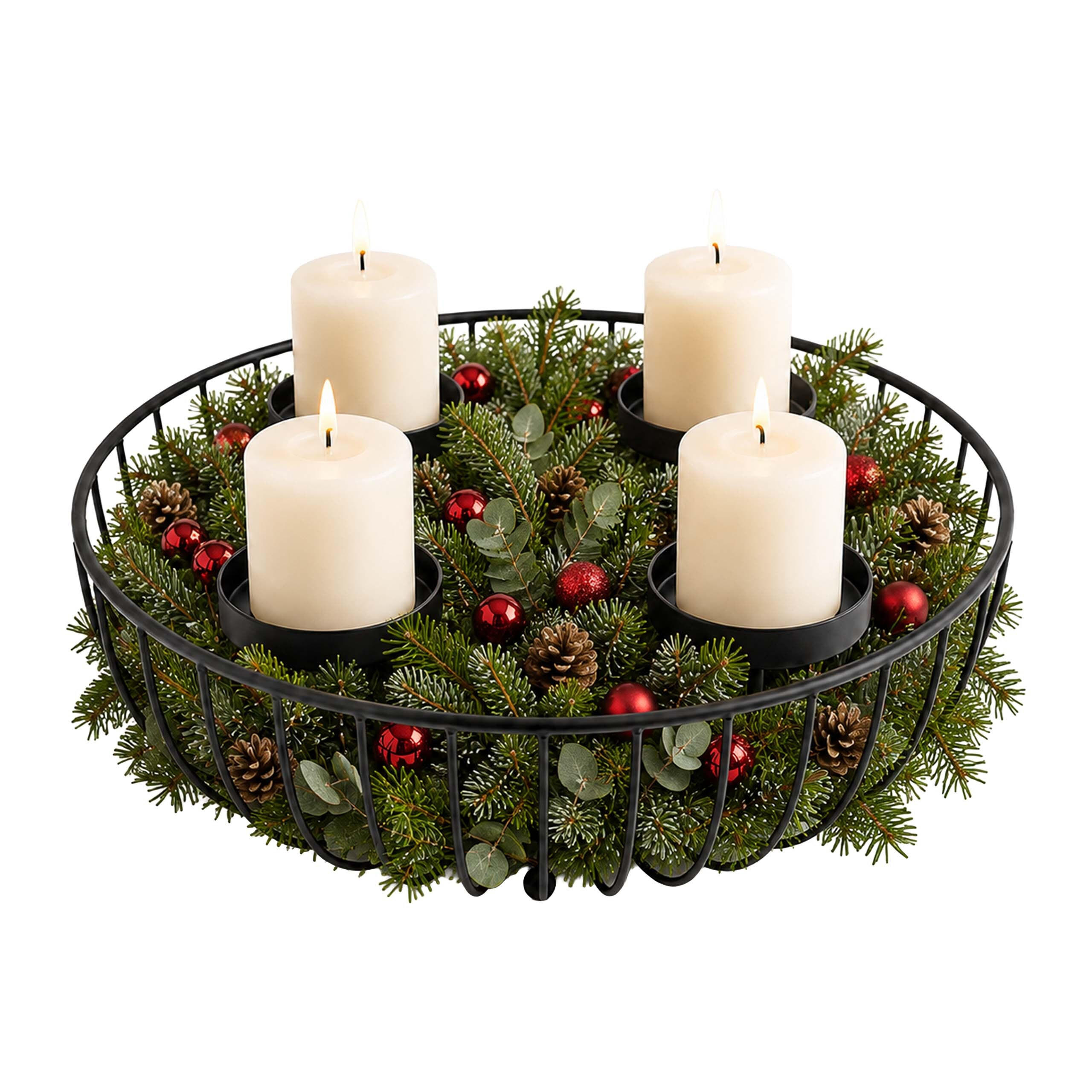 ADVENTSKRANZ Schwarz Stahl 4 Kerzenhalter 33 cm - Schwarz, Metall (10cm) - Relaxdays