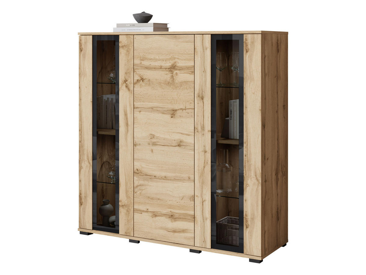 KOMMODE Caro HB 120 - Eiche Wotan/Schwarz, Holzwerkstoff/Kunststoff (120/122/40cm) - MIRJAN24