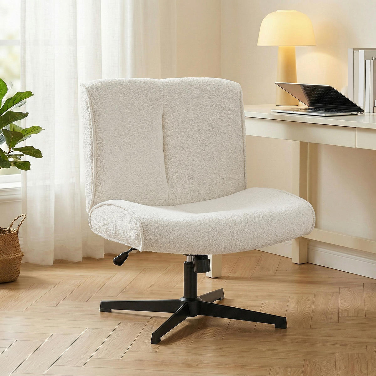 DREHBARER AKZENTSTUHL DE-06928 Samtgepolstert mit Höhenverstellung Cremeweiß - Creme, Textil/Metall (63/90/75cm) - ComfortXL