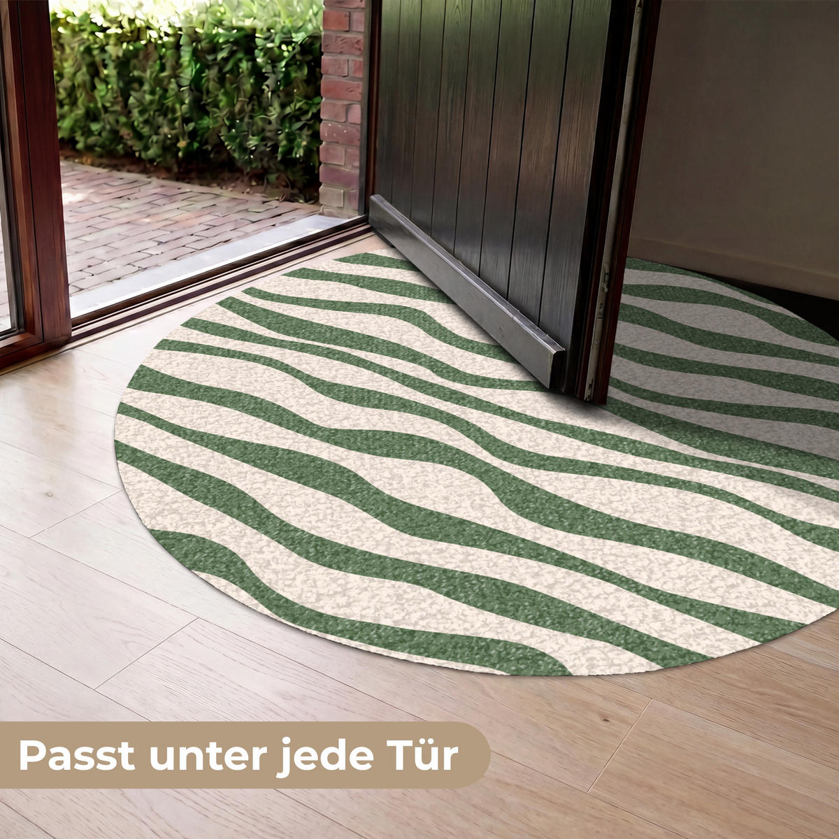FUSSMATTE Wellenlinien - Beige - Grün - Streifen - Abstrakt Fußabtreter 120x120 cm - Dunkelgrün, Kunststoff (120/120cm) - MuchoWow