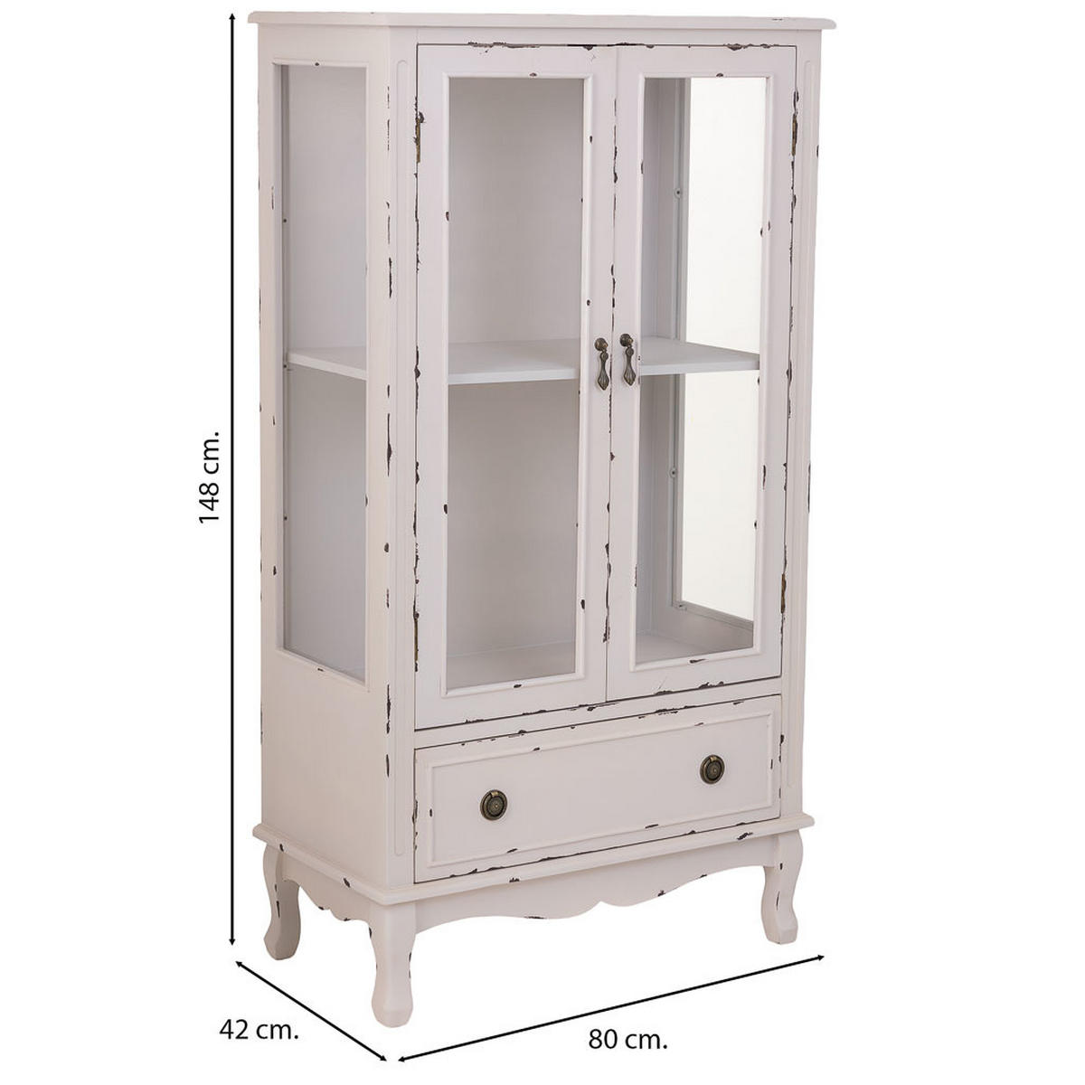 VITRINE mit 1 Schublade und 2 Türen 80x42x148 cm Weiß - Weiß, Holz (80/148/42cm) - Wanderlust
