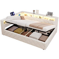 SCHLAFSOFA 140 x 200 cm, Beige, Leinen, LED, USB - Beige, Naturmaterialen (140/200cm) - FLIEKS