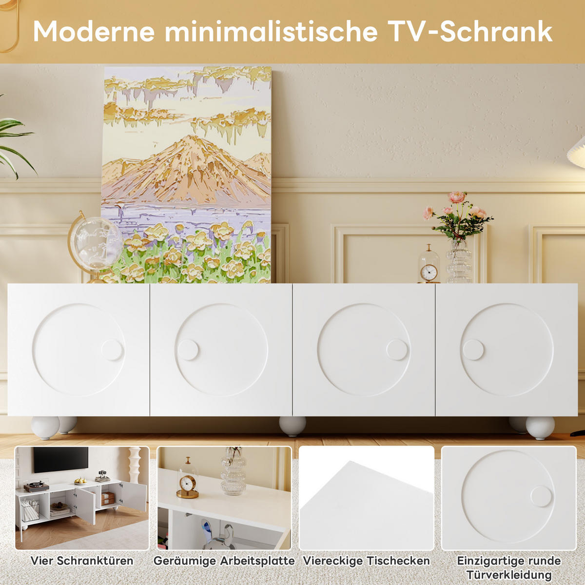 TV-LOWBOARD 180,5/38/50 cm in Weiß mit mehrtürigem Stauraum - Weiß, Holzwerkstoff (180.5/50/38cm) - BEAOK