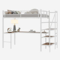 HOCHBETT in Weiß mit L-Schreibtisch, Regal, Treppe mit Stauraum und Rundum-Geländer Metall - Weiß, Holzwerkstoff/Metall (90/200cm) - STILVORA
