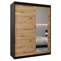 SCHWEBETÜRENSCHRANK 200/150/62 2-türig - Silberfarben/Schwarz, Holz/Kunststoff (150/200/62cm) - Abiks Möbel