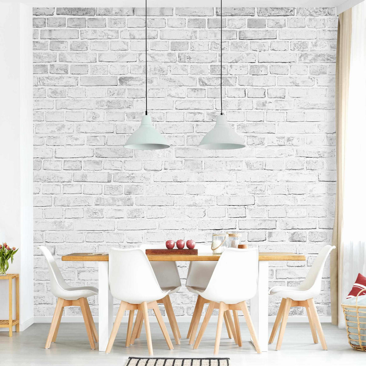 FOTOTAPETE Weiße Backstein Mauer 288/288 cm - Weiß, Papier (288/288cm) - Bilderwelten