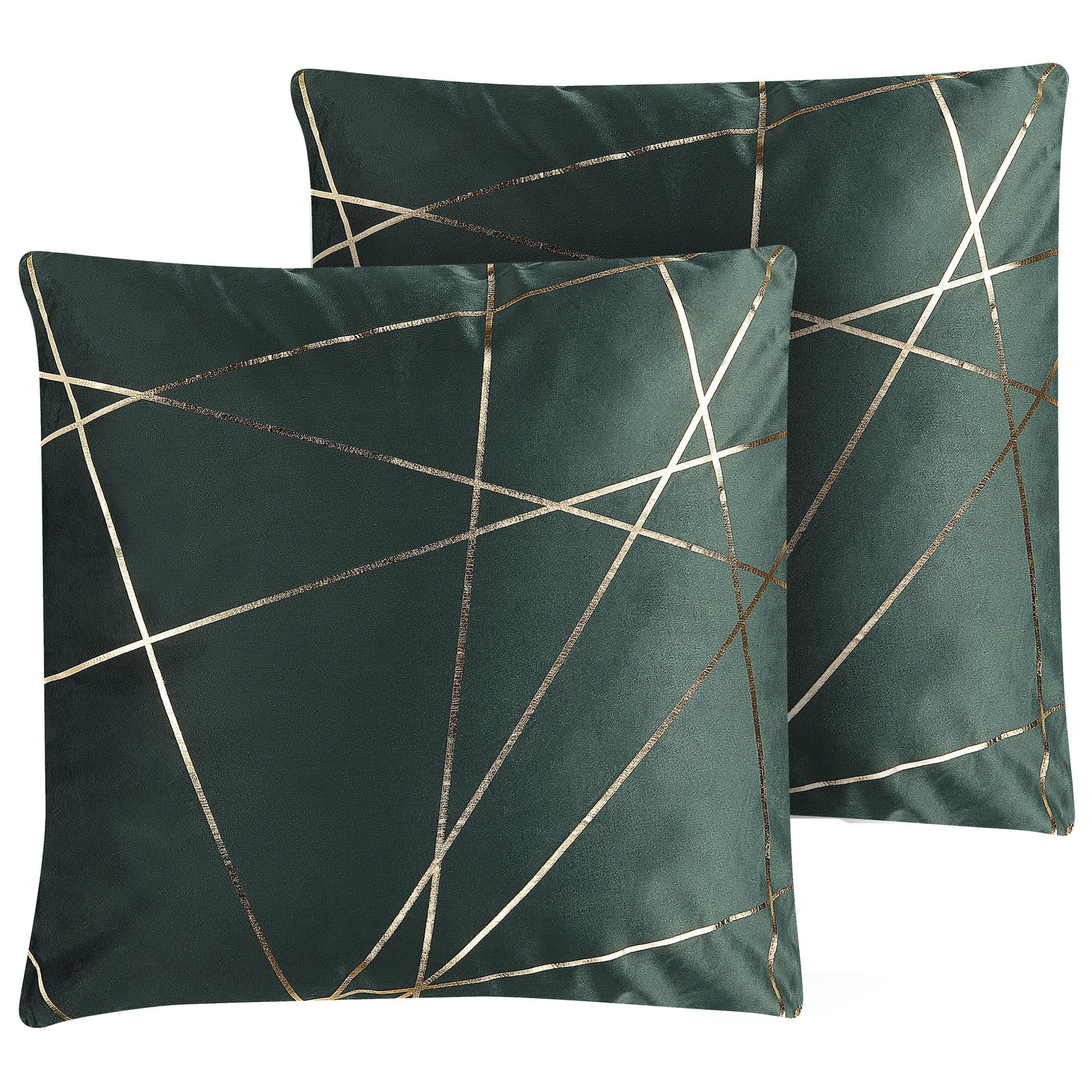 DEKOKISSEN 2er-Set Dunkelgrün 45/45 cm Pinus - Dunkelgrün, Textil (45/45cm) - Beliani