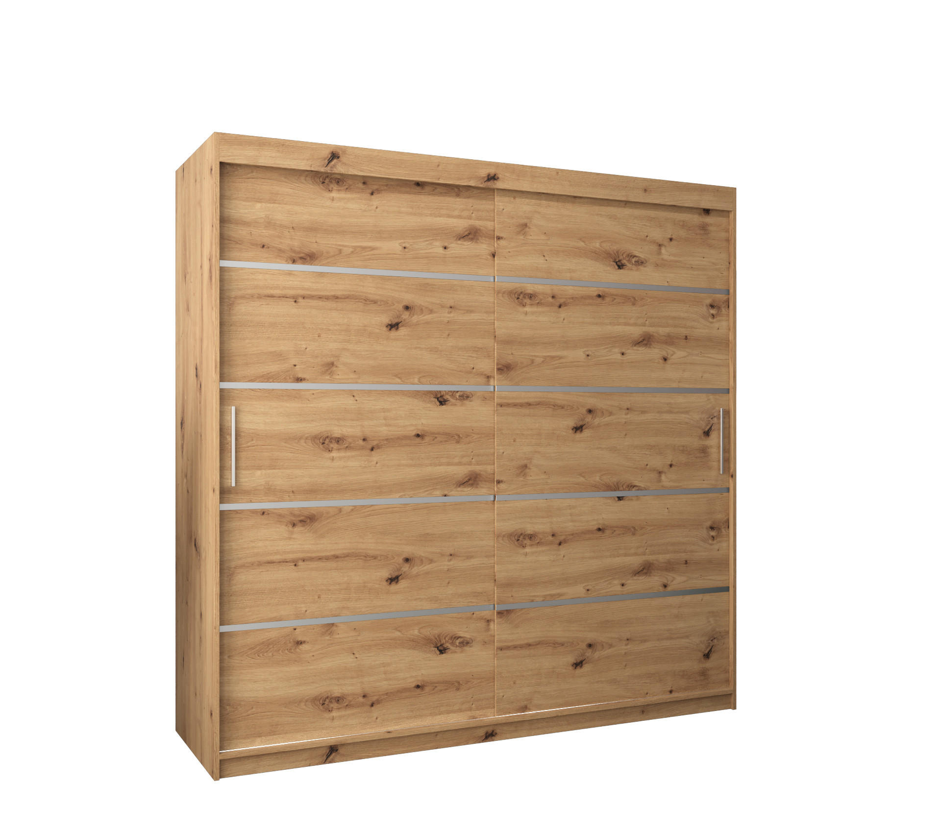 Möbel Kryspol Schwebetürenschrank Eiche Artisan, Silber 200x200x62 cm