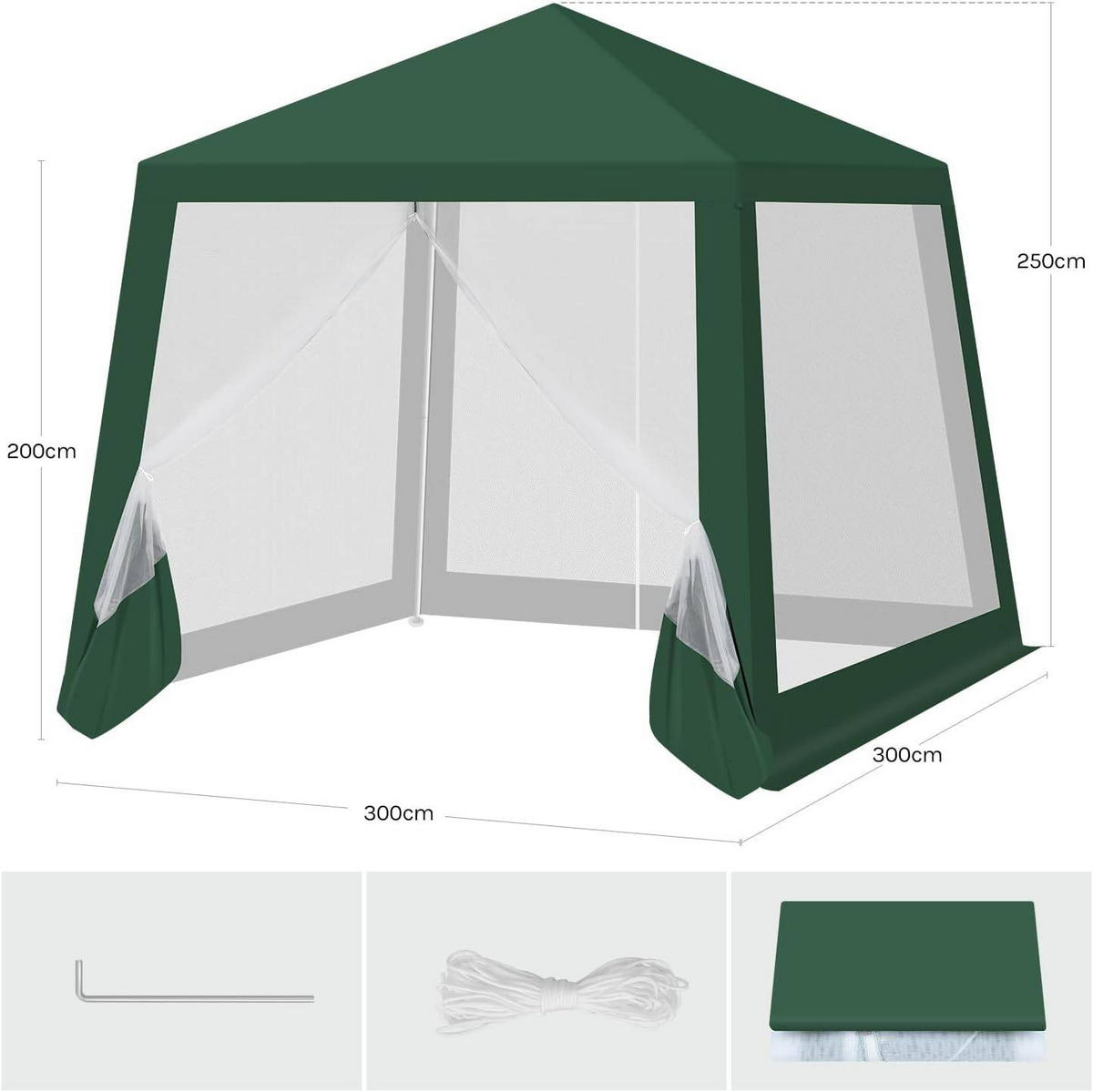PAVILLON 3x3 m, Gartenpavillon mit Seitenwänden Moskitonetz - Grün, Metall (300/250/300cm) - Woltu