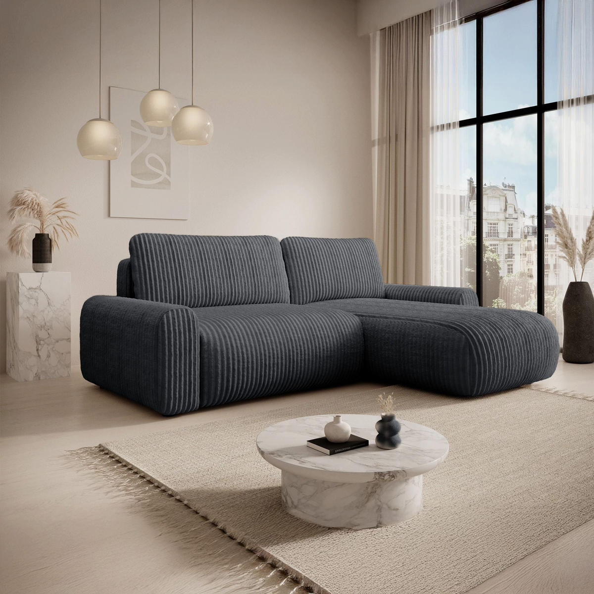 ECKSOFA Lelu Dunkelgrau beidseitig - Dunkelgrau/Schwarz, Kunststoff/Textil (245/165cm) - Selsey