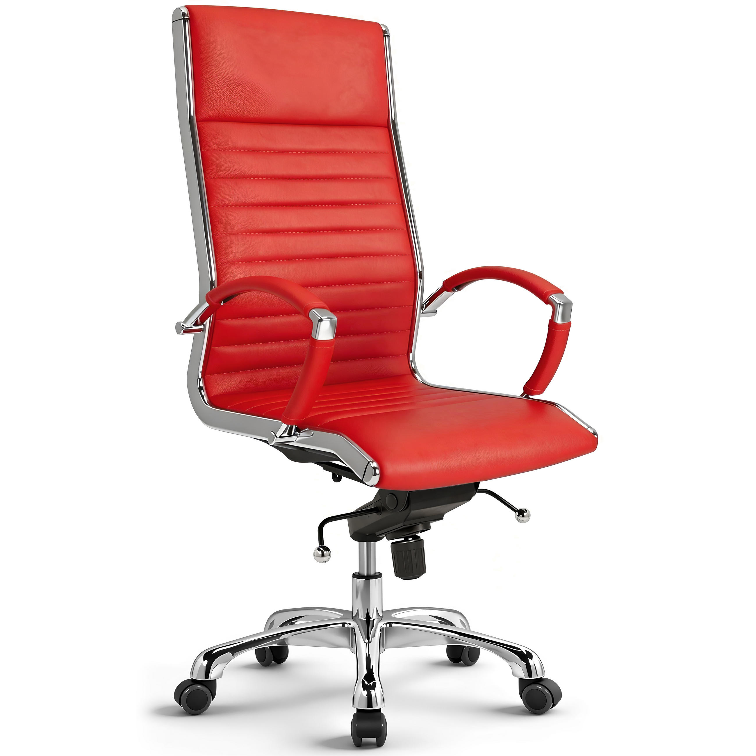 BÜROSTUHL Montreal Echtleder Rot – ergonomisch, 150 kg belastbar, Sitzhöhe 46-54cm - Rot, Leder/Metall (60/115/60cm) - Versee