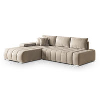 ECKSOFA ALESE L-S Creme Velours-Stoff mit Schlaffunktion - Creme, Holz (265/185cm) - MASSENO