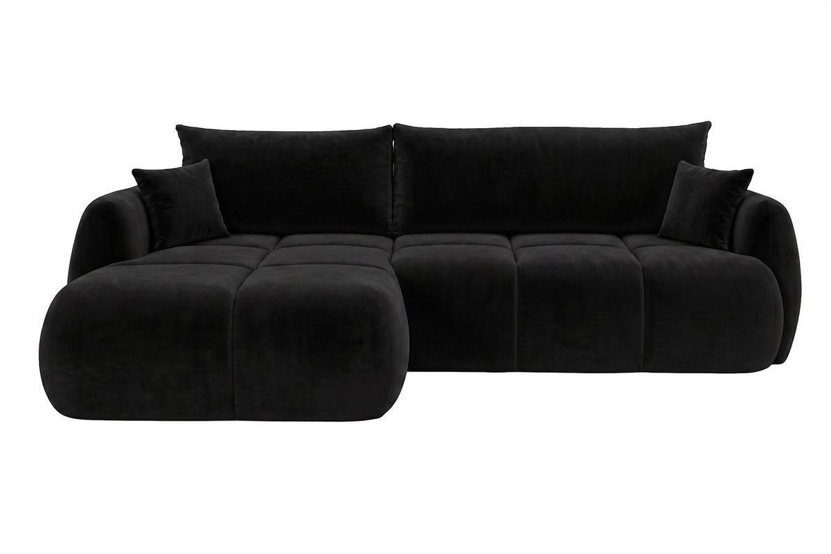 ROHOVÁ SEDAČKA s rozkládací funkcí a úložným prostorem, sametová látka Bluvel, Černá, Levá, COCO - černá, dřevo (275/180cm) - Kaiser Möbel