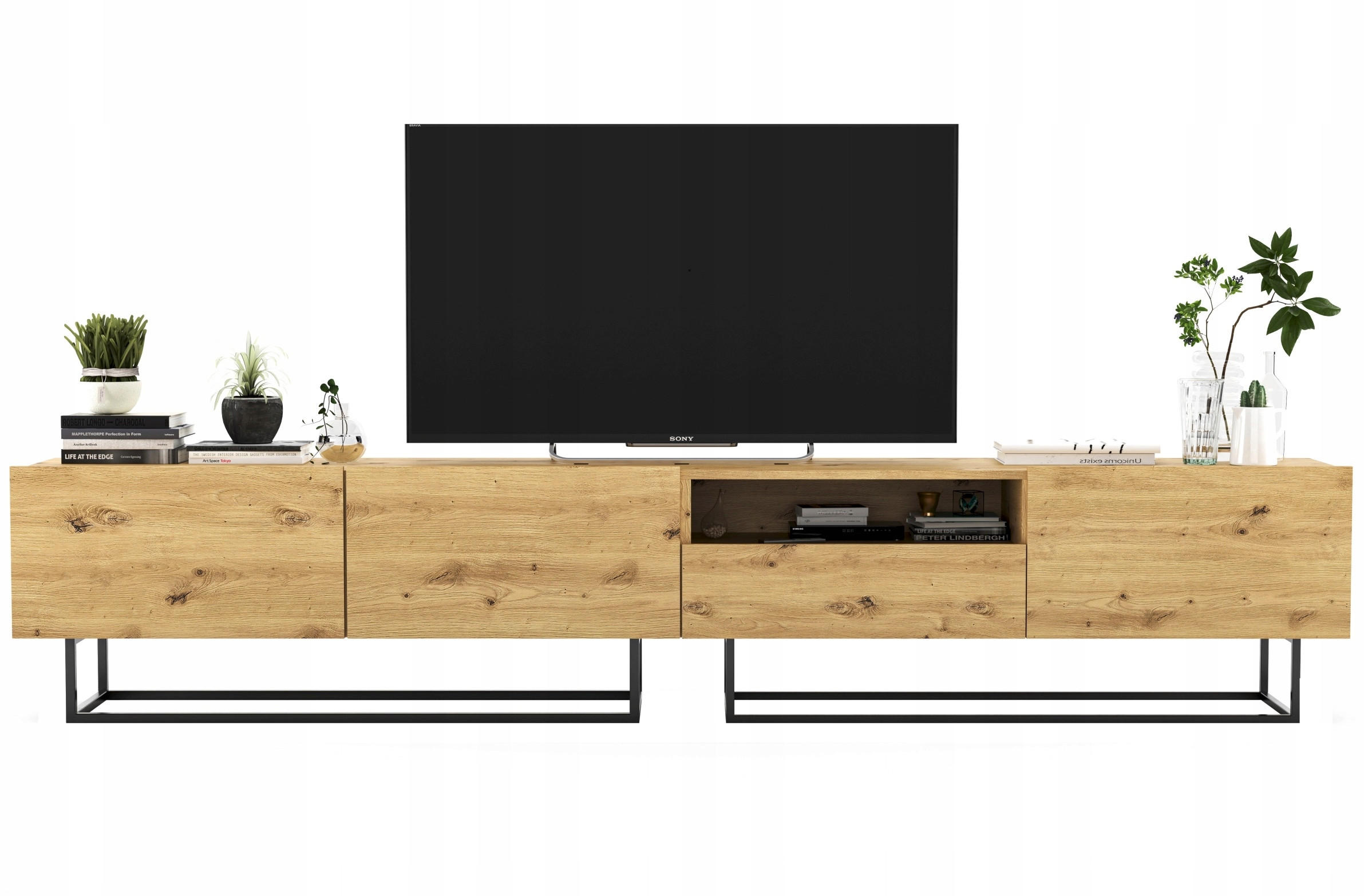 Meble Lindner SADA 2 TV stolků Enjoy Dub Artisan 240 cm se zásuvkou a kovovým rámem