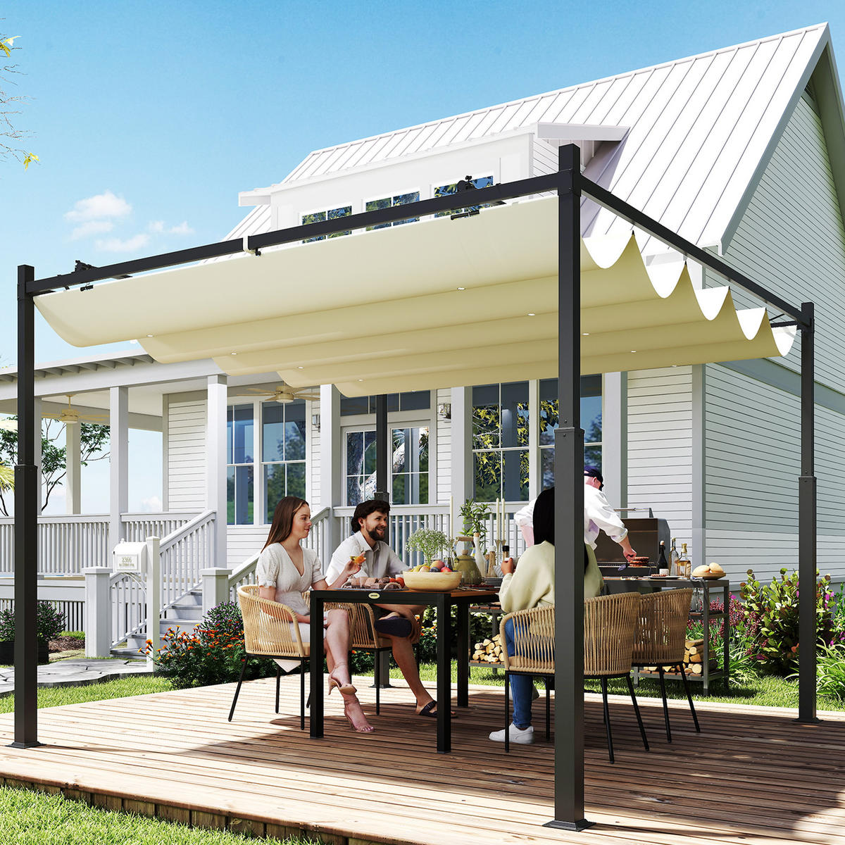 PERGOLA aus Metall ca. 3x3m - Creme, Metall (298/230/298cm) - Outsunny