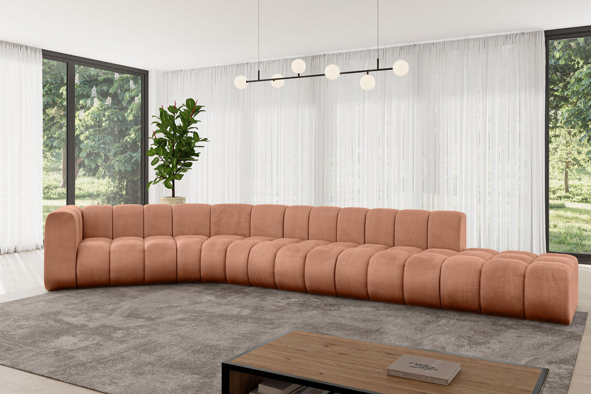 ECKSOFA modulares Sofa Tilmo-L2 - 490x194x70 cm Apricot - Koralle, Holzwerkstoff/Textil (490/194cm) - ALTDECOR
