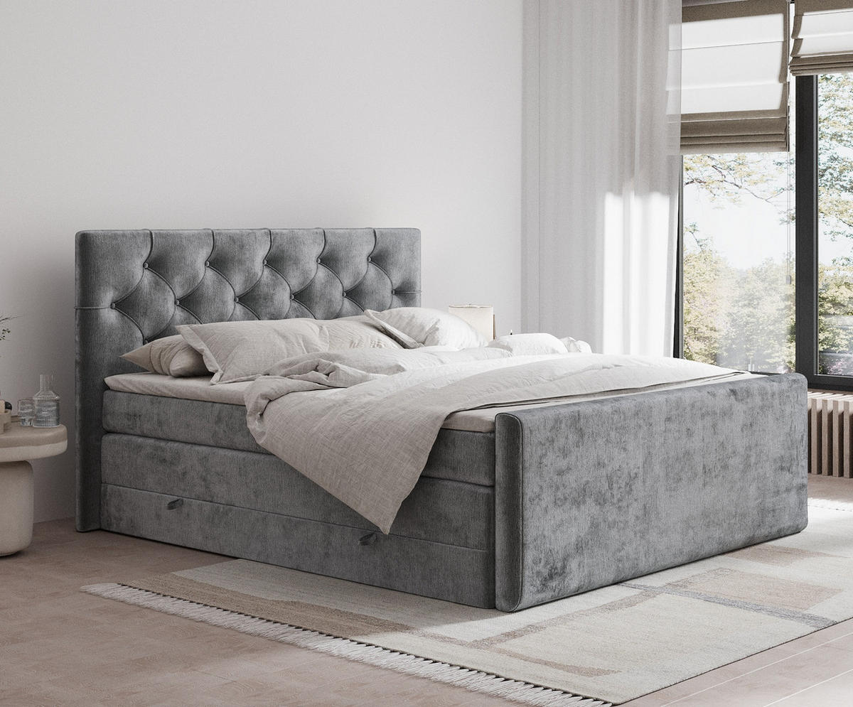 BOXSPRINGBETT Hugo Grau 200/200 cm - Schwarz/Grau, Holz/Holzwerkstoff (200/200cm) - Maison de Reve