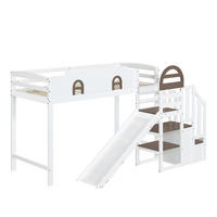 SPIELBETT 90/200 cm DE-02310, in Weiß, mit Fenster, Rutsche und Treppenschränken - Weiß, Holz/Holzwerkstoff (90/200cm) - ComfortXL