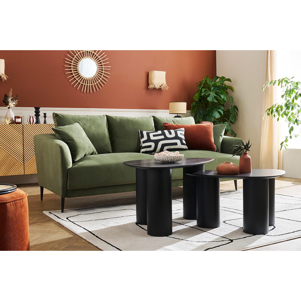 BEISTELLTISCH Schwarzes Holz 2er-Set FOLEEN - Schwarz, Holz (69/47.5/37.5cm) - Miliboo