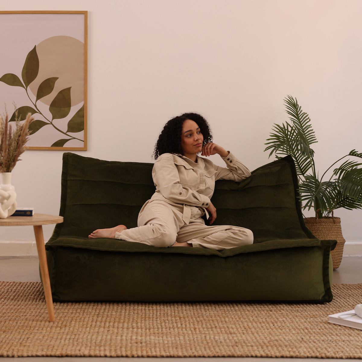 SITZSACK Sofa Skandi, Samt - Dunkelgrün, Kunststoff/Textil (140/72/100cm) - icon