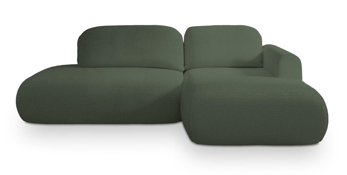 ECKSOFA NUVIRA R-S Grün Boucle-Stoff mit Schlaffunktion - Grün, Holz (274/165cm) - MASSENO