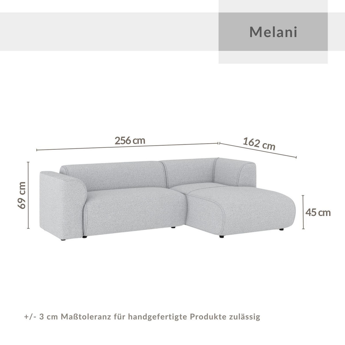 ECKSOFA Melani Hellgrau Webstoff - Rechts Seite - Hellgrau/Schwarz, Holz/Holzwerkstoff (162/256cm) - Maison de Reve