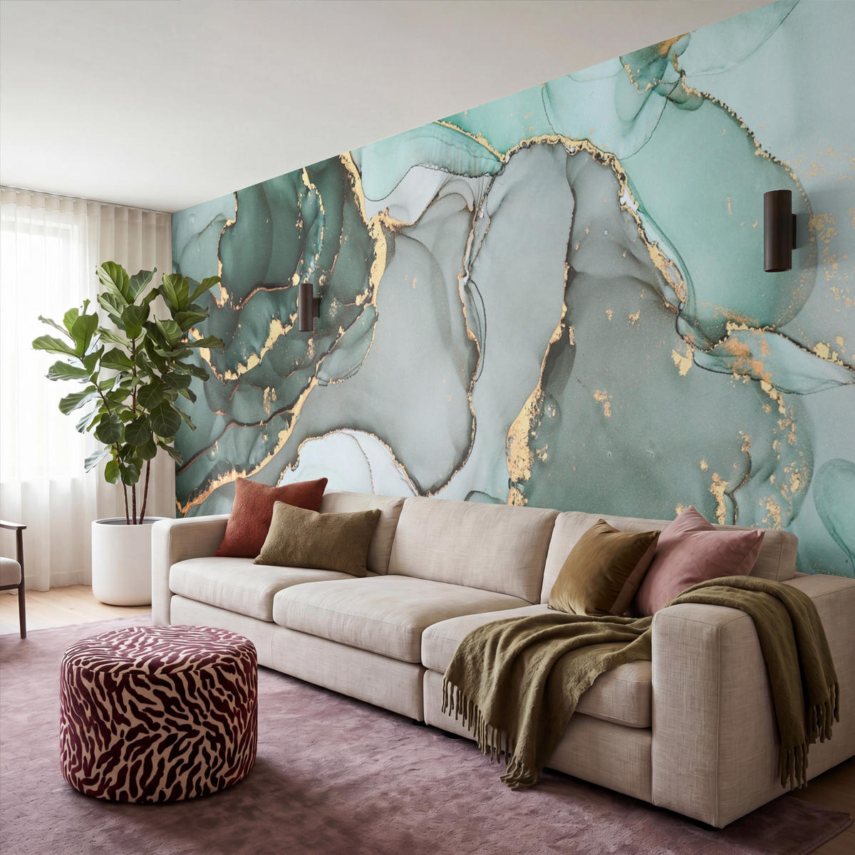 TAPETE - Gold - Marmor - Grün - Luxus - Marmoroptik - Grau - 450x220 cm - Grün, Papier (450/220cm) - OnlyWow