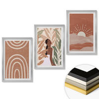 WANDBILDER 3er Set - 40x60 cm Silberner Rahmen - abstrakte Formen im Boho-Stil - Silberfarben, Kunststoff (40/60cm) - ArtPrintCave