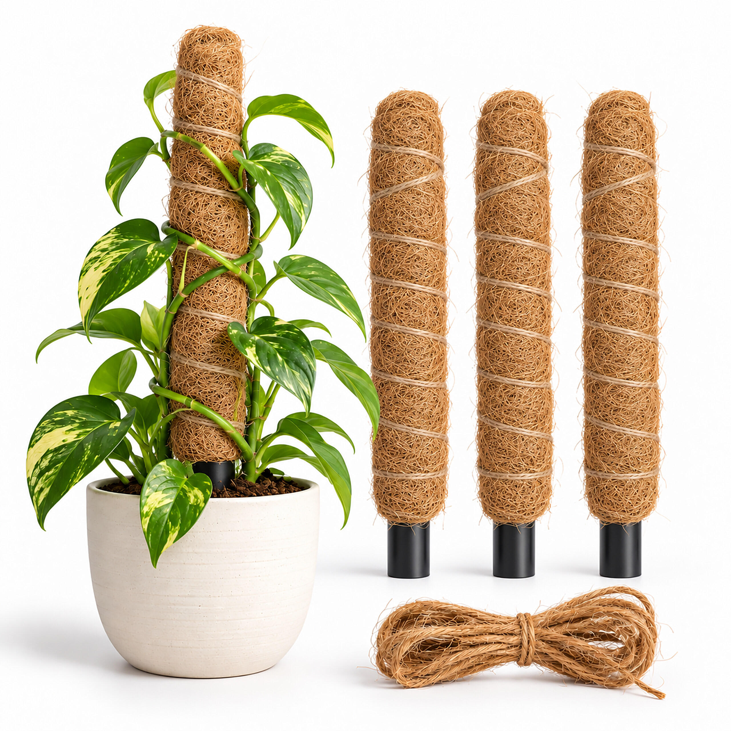 SUPORT Natural cocos Set-4-buc 30 cm - maro deschis, material plastic/material textil (7/30/7cm) - Relaxdays