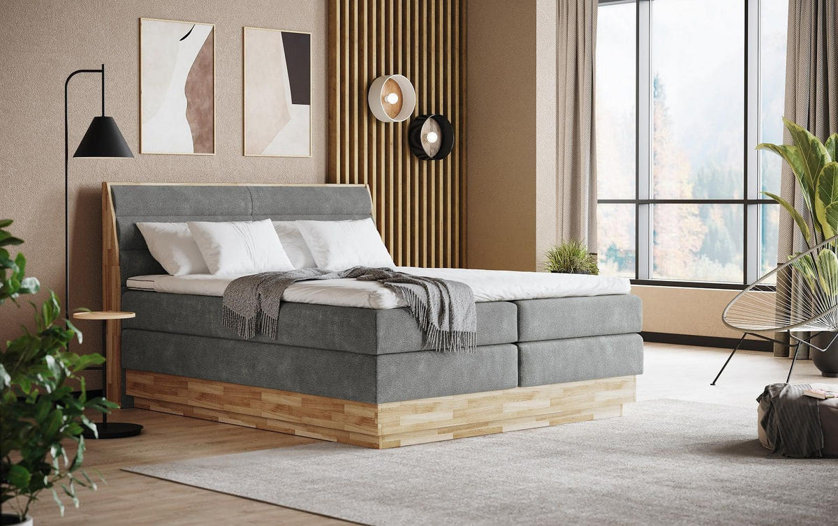 BOXSPRINGBETT 140/160/180x200 – inkl. Bettkasten, 7‑Zonen‑Taschenfederkern-Matratze und Topper - Eichefarben/Anthrazit, Holz/Textil (200/200cm) - Cotta