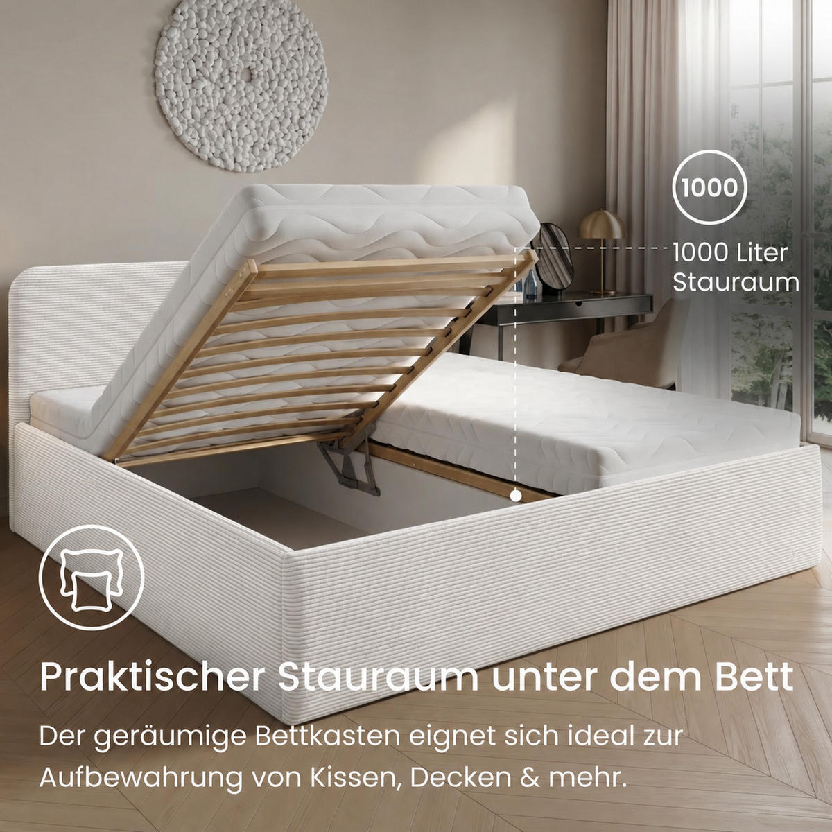 POLSTERBETT mit Bonnell-Matratze 200x200 cm in Weiß - Weiß, Holzwerkstoff/Textil (200/200cm) - Home Collective