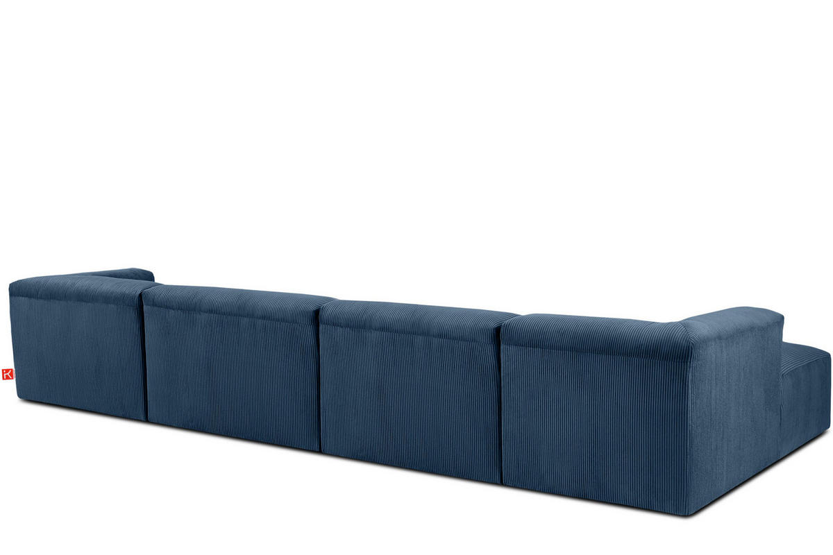PANORAMA-ECKSOFA BUFFO 7/8 Sitzer mit extrem weicher Sitzfläche, Kordstoff, marineblau - Blau/Grün, Textil (424/73/180cm) - KONSIMO®