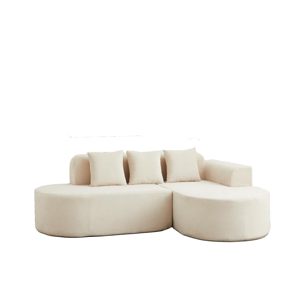 ECKSOFA 220 cm L-Form Cord mit 3 Kissen, linke Chaiselongue, DE-42742, Beige - Beige, Textil (220/155cm) - ComfortXL