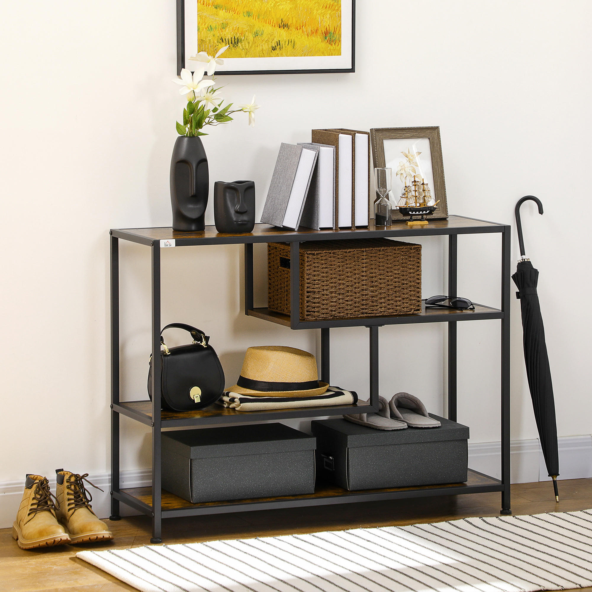 KONSOLENTISCH, 99,6L x 33,6B x 74H cm - Schwarz/Braun, Holzwerkstoff/Metall (99.6/33.6/74cm) - HOMCOM