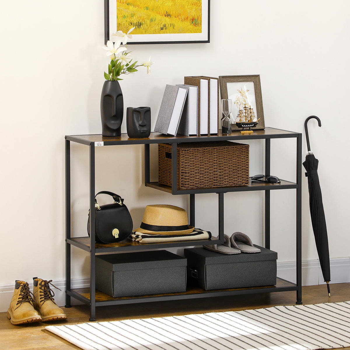 KONSOLENTISCH, 99,6L x 33,6B x 74H cm - Schwarz/Braun, Holzwerkstoff/Metall (99.6/33.6/74cm) - HOMCOM
