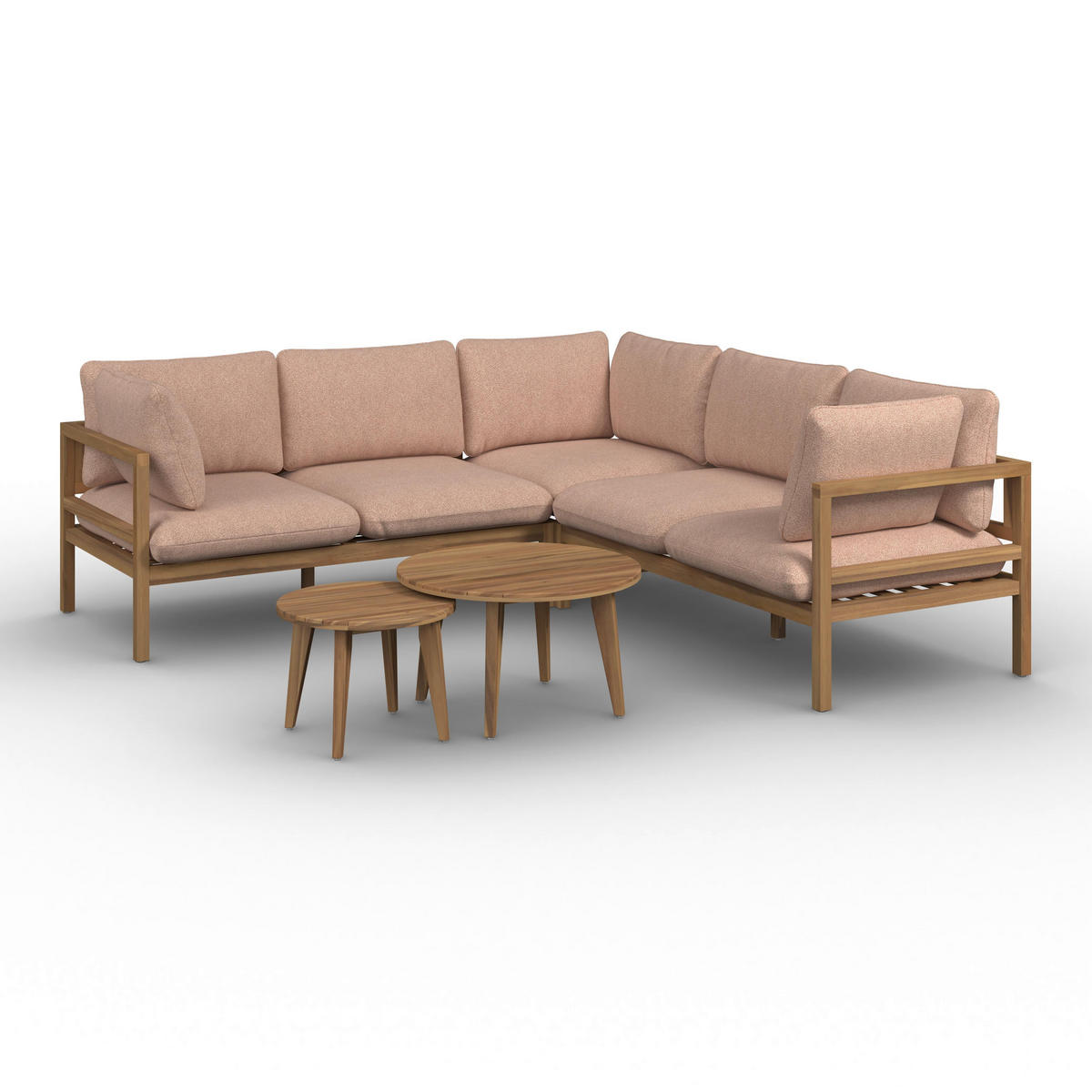 LOUNGEGARNITUR Livia beige- rose Outdoorstoff/Holz - Naturfarben, Holz - Bessagi Garden