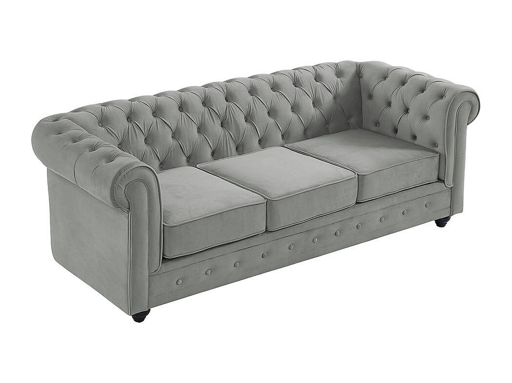 SOFA 3-Sitzer - Samt - Hellgrau - CHESTERFIELD - Hellgrau, Textil (88/72/205cm) - Vente-Unique