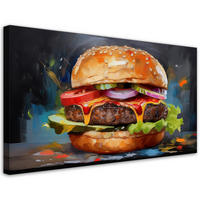 LEINWANDBILD Burger Hamburger Sandwich Essen 120x60cm - Multicolor, Textil (120/60cm) - Feeby