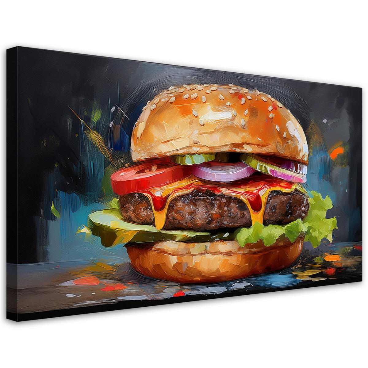 LEINWANDBILD Burger Hamburger Sandwich Essen 120x60cm - Multicolor, Textil (120/60cm) - Feeby
