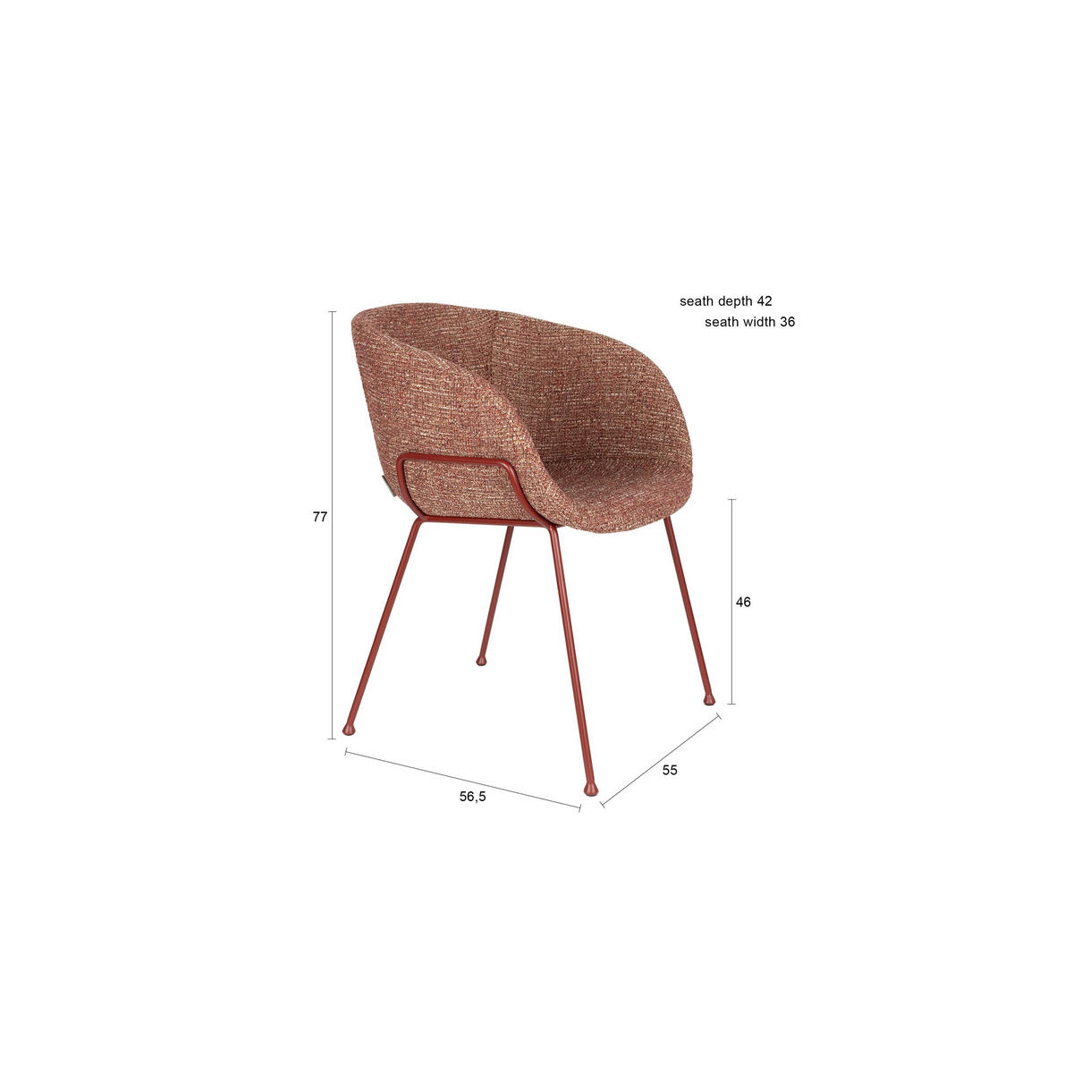 ESSZIMMERSTUHL Feston Terra/ Rot - 2 er Set - Rot, Kunststoff (56.5/77/55cm) - Zuiver
