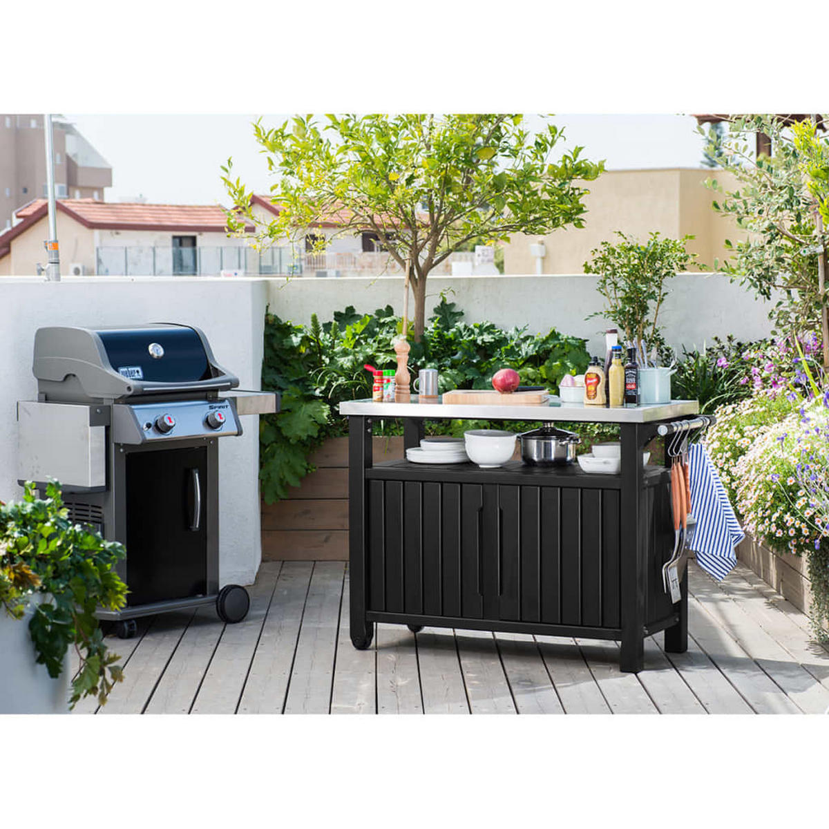 GARTENTISCH Für Grill Unity Multifunktional Xl Holzoptik - Graphitfarben, Kunststoff (54/123.7/90cm) - Keter