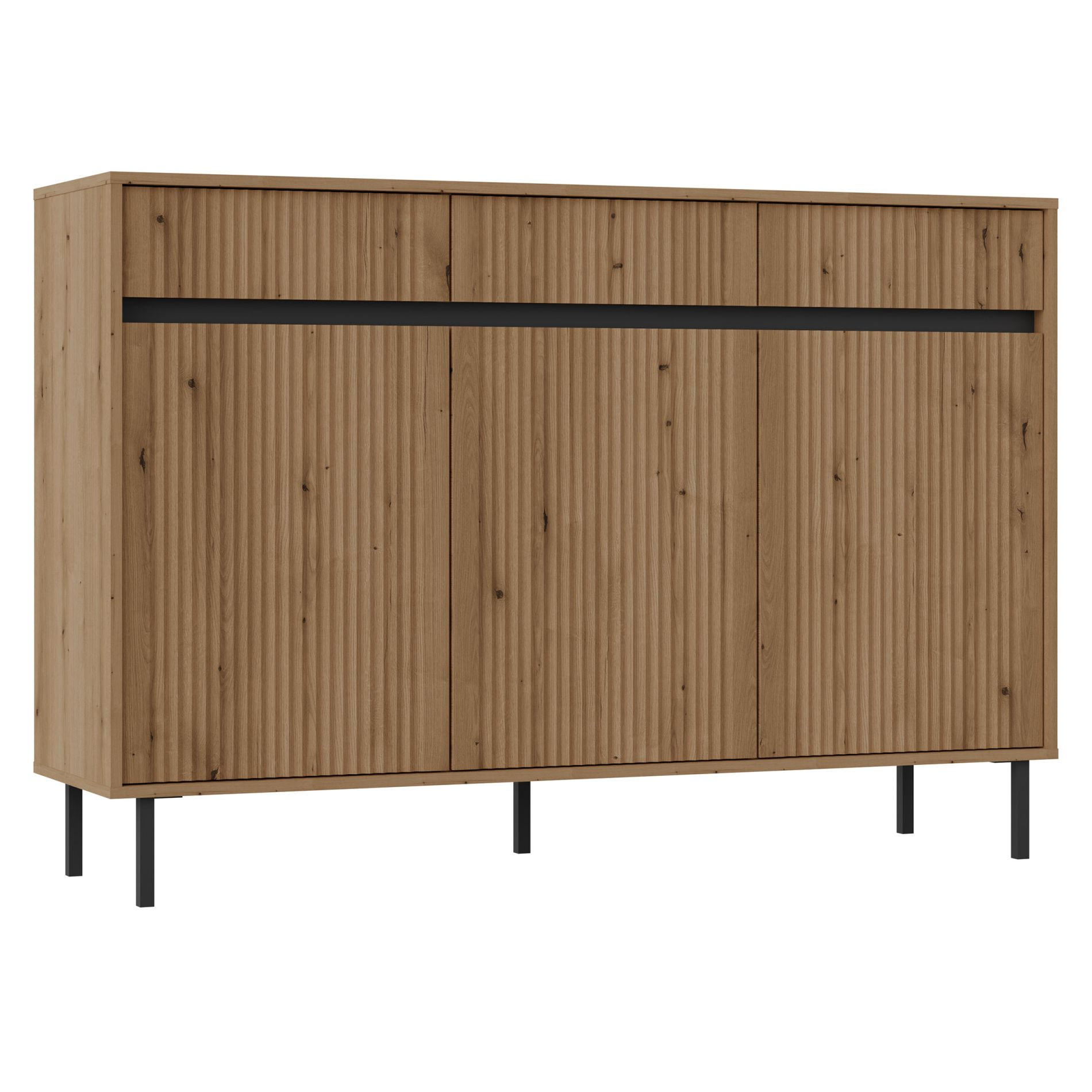 SIDEBOARD Osaka Eichenholzoptik Evoke 149 cm - Eichefarben/Schwarz, Holzwerkstoff/Metall (148.6/100/40cm) - Selsey