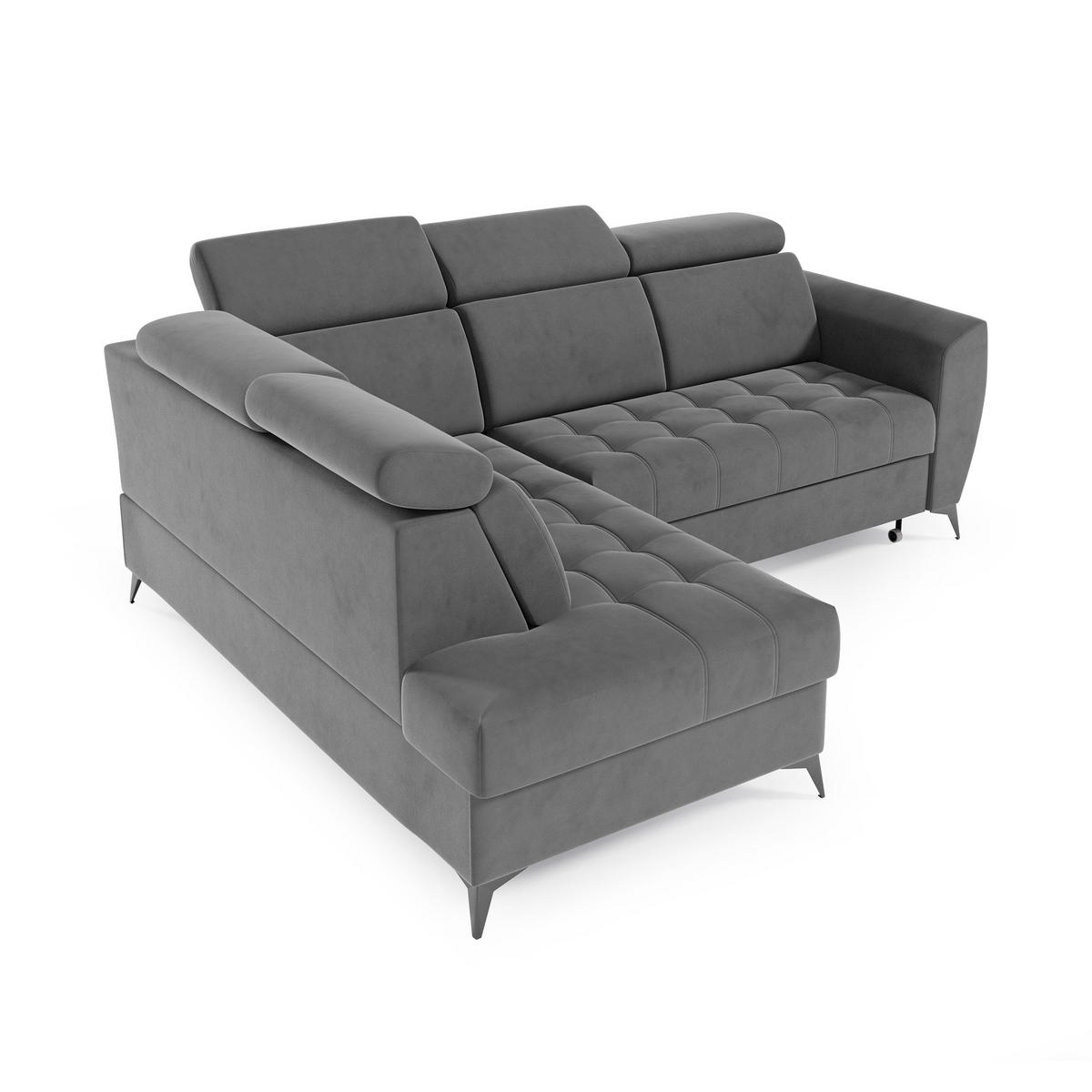 ECKSCHLAFSOFA Aurora II mit verstellbare Kopfstützen, Grau, links - Schwarz/Grau, Textil (266/204cm) - Beautysofa