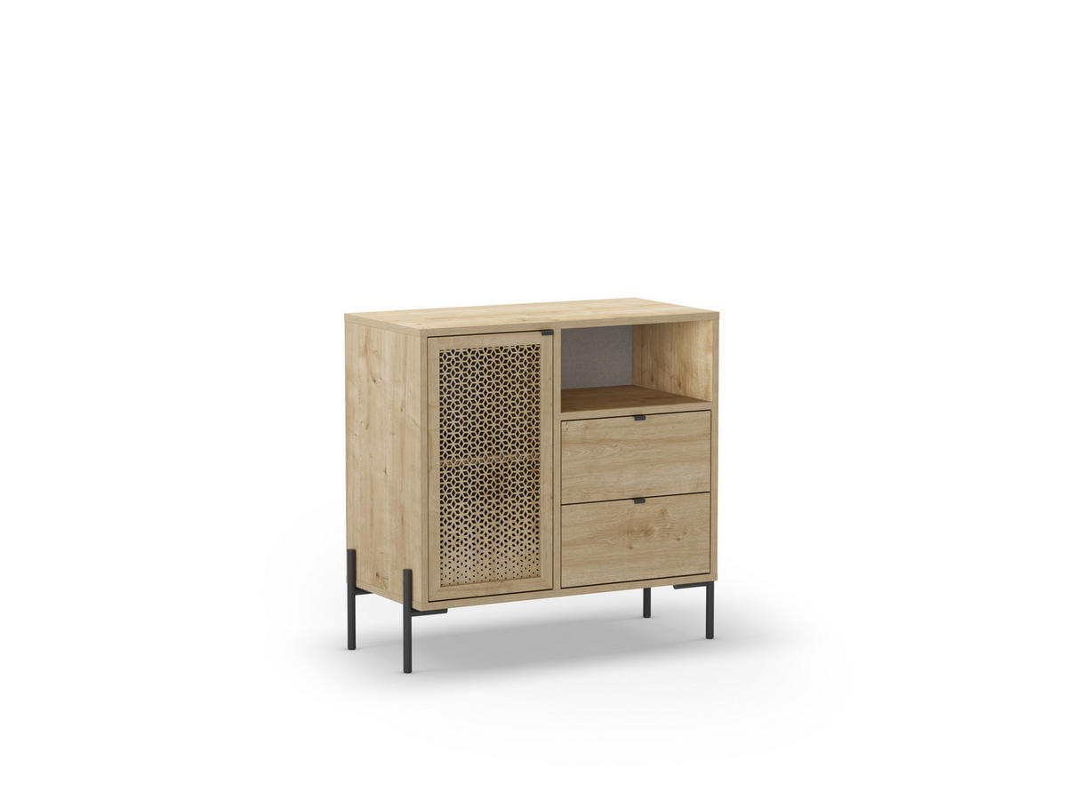 KLEINES Sideboard 1 Tür, 1 Fach und 2 Schubladen B80 cm - Inca - Braun, Holz (40/80.5/84cm) - Calicosy