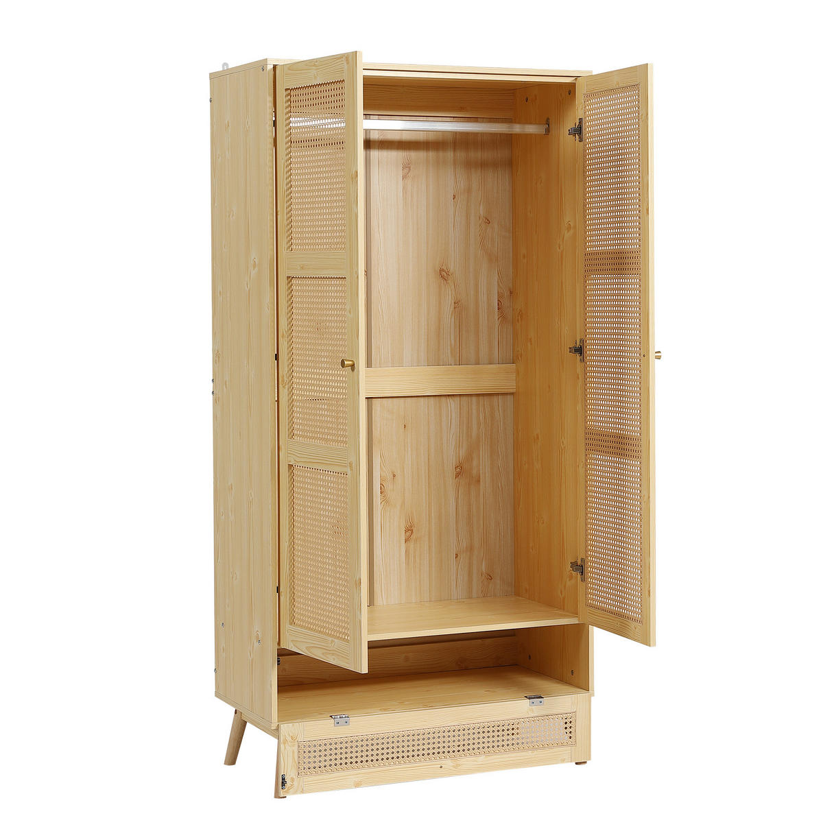 KLEIDERSCHRANK 90/45/183 cm mit 2 Drehtüren und Rattan-Optik in Natur - Naturfarben, Holz (90/183/45cm) - BEAOK